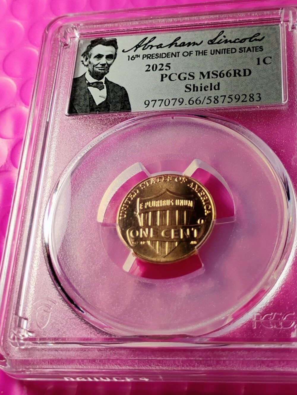 PCGS Graded MS 66 2025  P Lincoln Shield Cent - Bright RD Tone Last Year Miinted